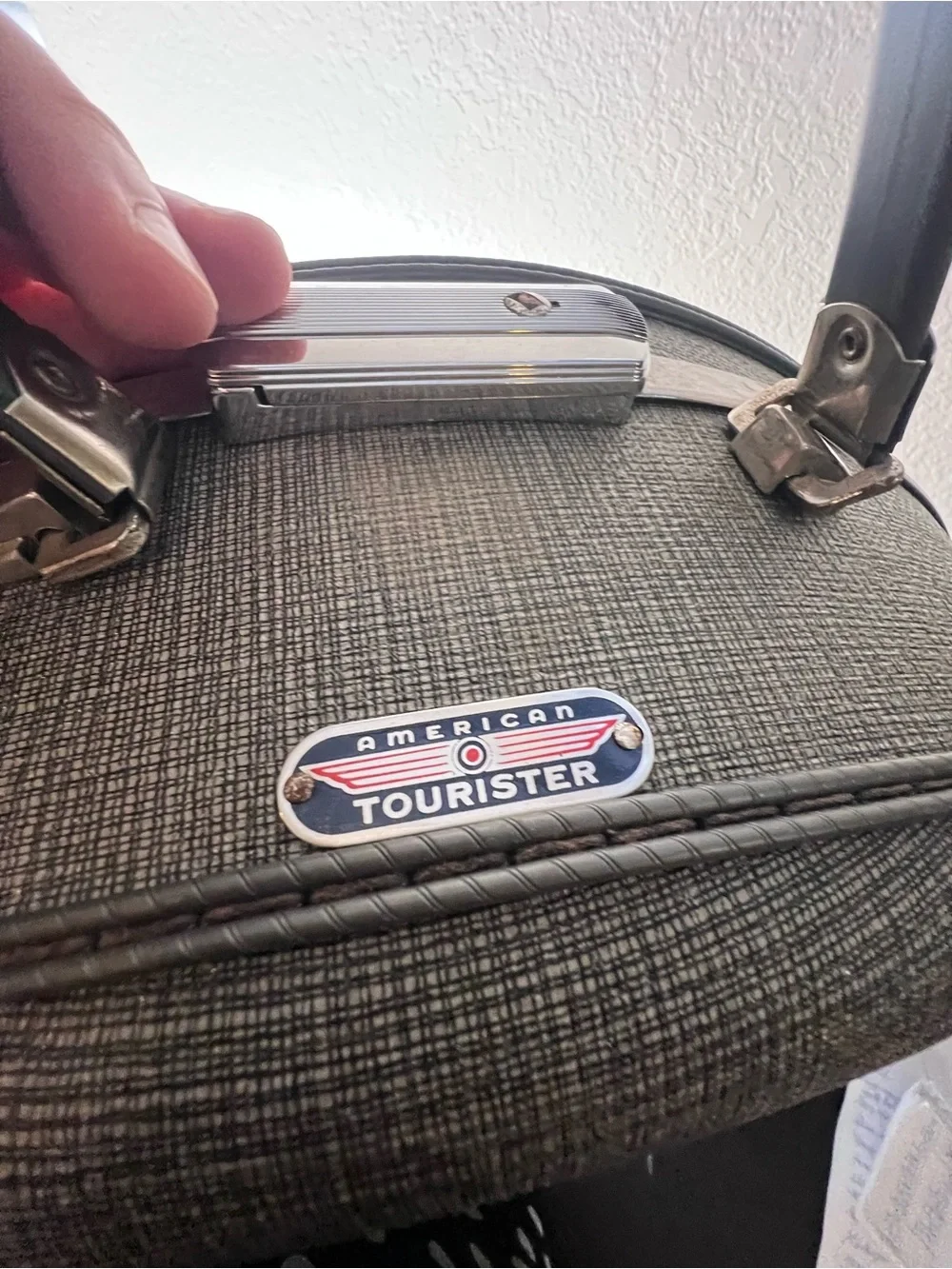 Vintage 1960s American Tourister Round Train Case Gray Hard Shell Luggage